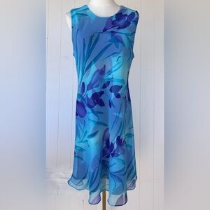 Jessica Howard Women’s Watercolor Floral Shift Dress Semi-Sheer Overlay Size 14